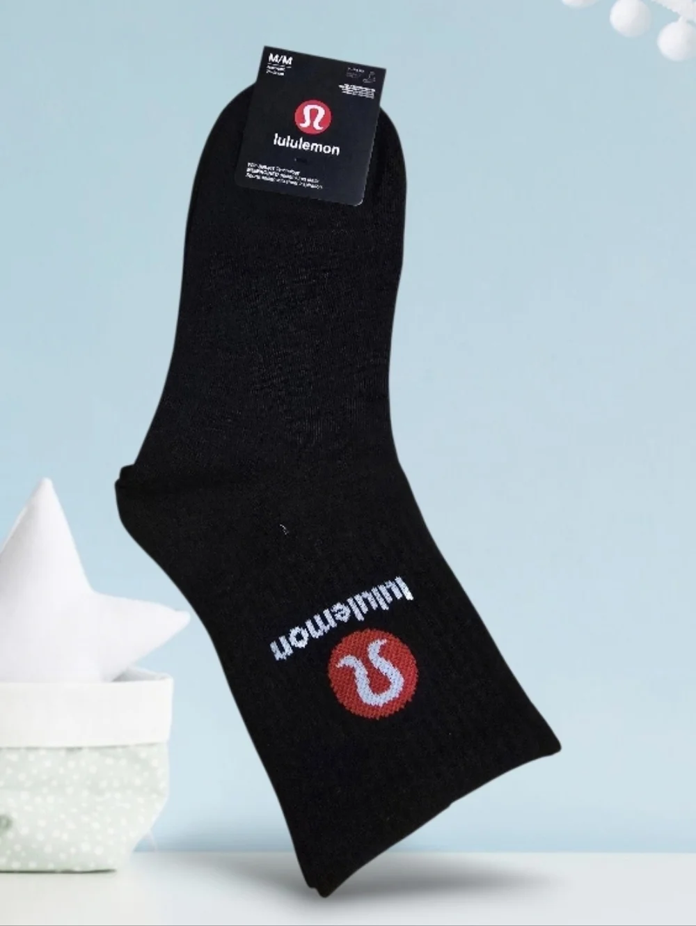 lululemon athletica Black Crew Socks with Red Logo